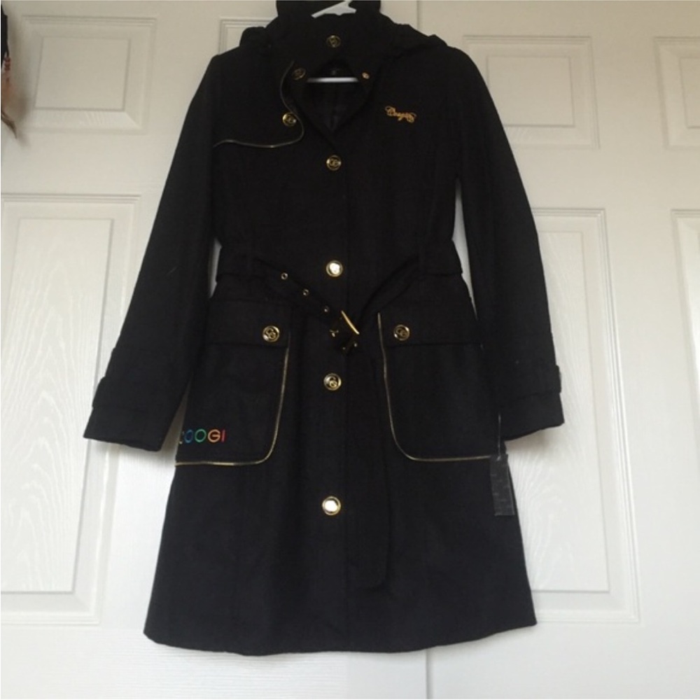 COOGI Black Trench Coat with Gold Accents